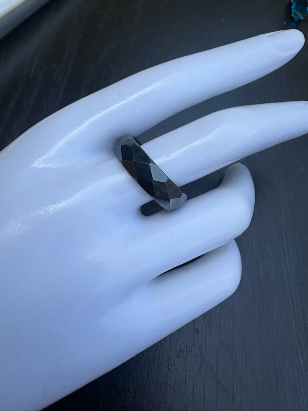 Sleek Black Metallic Ring - Size 9.75